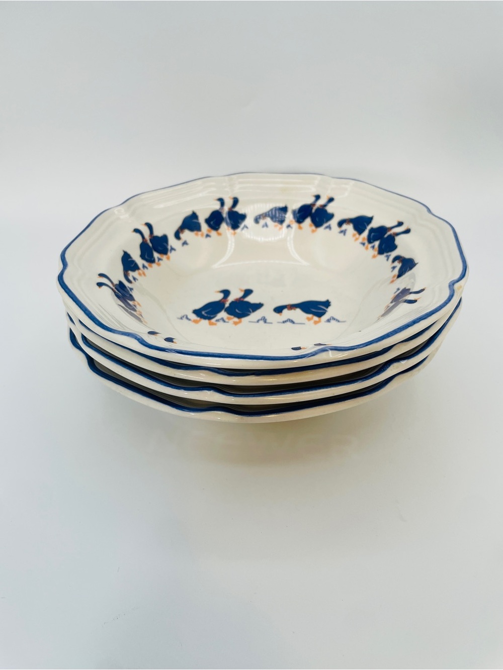 Set of 4 Hankook Korea Blue Goose Soup Pasta Bowls Scalloped Edge  7.25” Vintage
